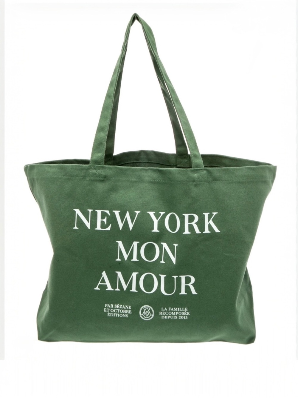 SAZANE Green Canvas Tote "New York Mon‎ Amour"